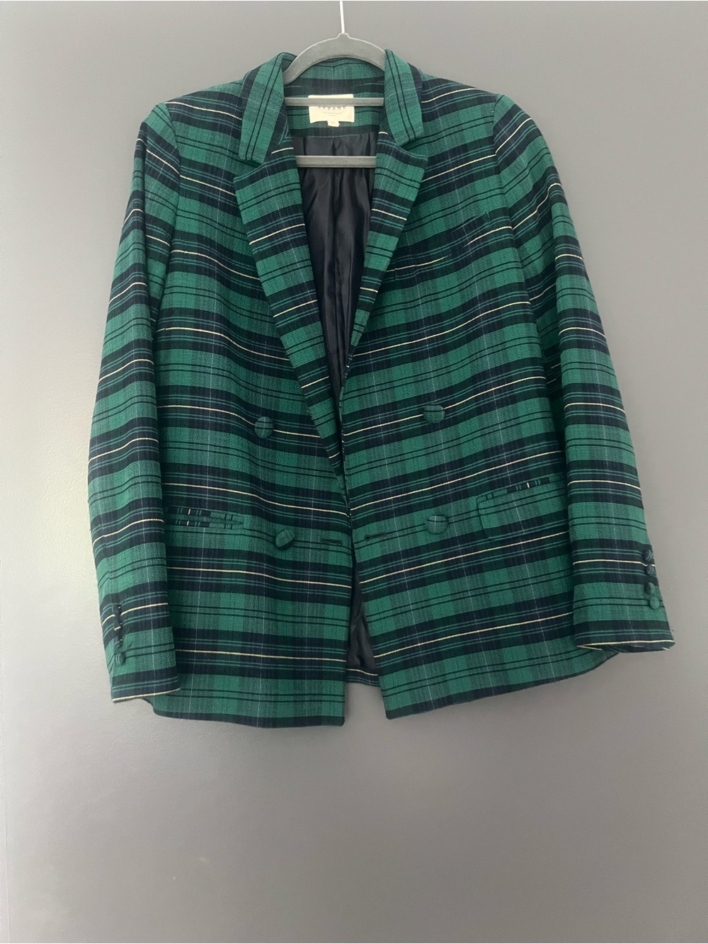 Sézane Christie Jacket in Navy/Green Tartan Size US 2 / EUR 34